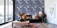 Vinca floral wallpaper with sketched stems and soft leafy movement