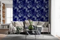 Study room Midnight floral wallpaper with detailed flower linework