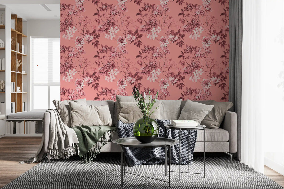Blush botanical wallpaper with Flower Prints artwork and vine movement