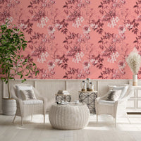 Hallway blush Flower Prints wallpaper with neat botanical detailing