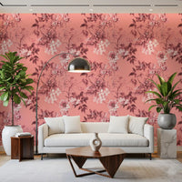 Study room Blushing Prints wallpaper featuring floral vines on pink base