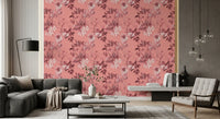 Pink flower wallpaper carrying Blushing Prints detail across the surface
