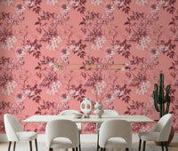 Dining room Blushing Flower Prints wallpaper with pink flower print detail