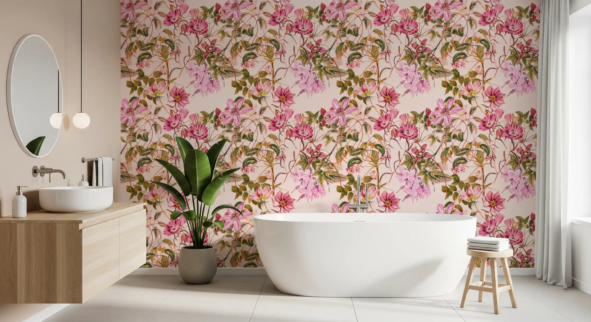 Bathroom Floral Elegance wallpaper featuring pink blossom detail