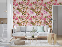 Hallway styled with Floral Elegance floral wallpaper and green leaves