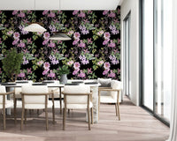 Vintage vine wallpaper showing Victorian Vine flowers on black backdrop