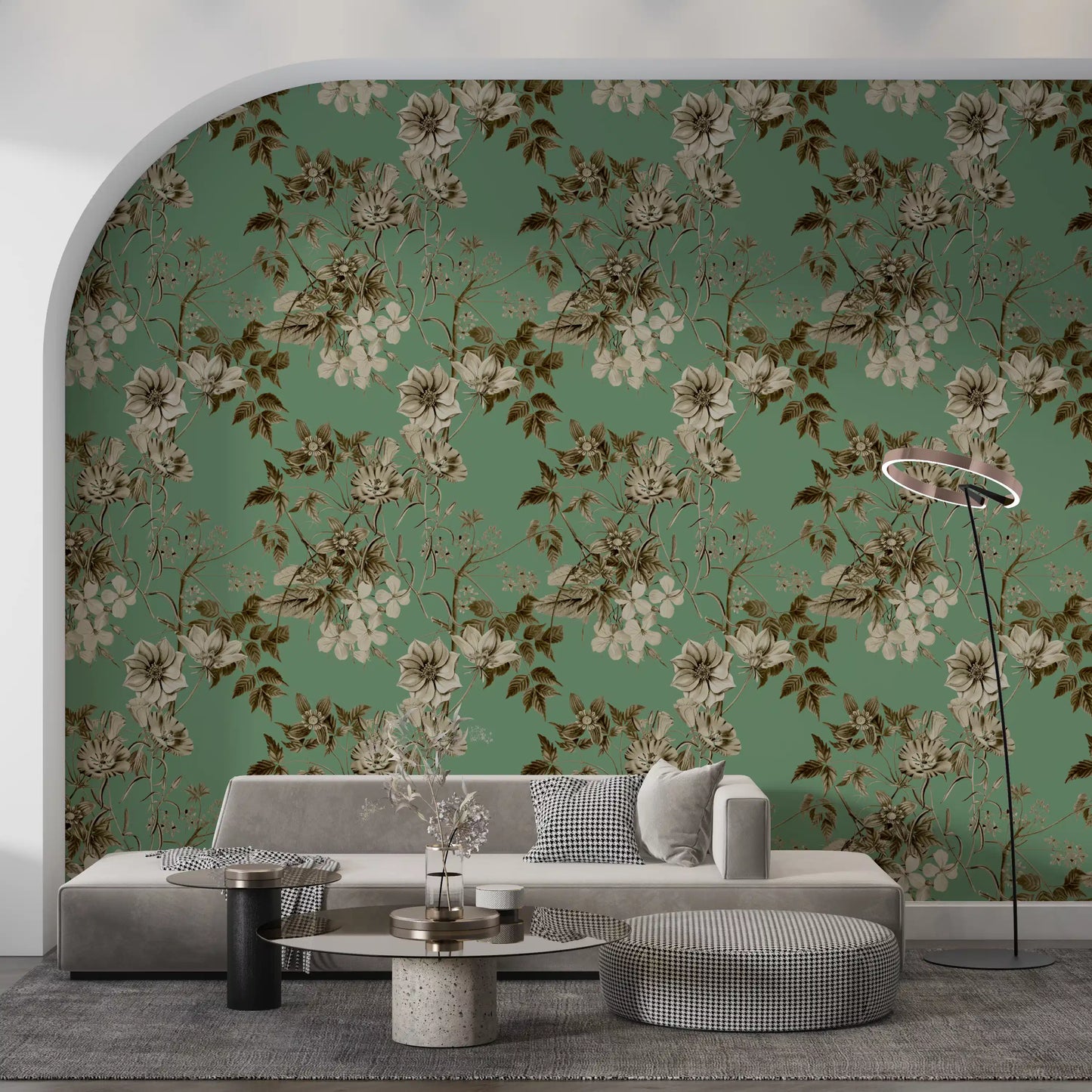Elegancia botánica en tonos sepia y jade. Wallpaper⁠