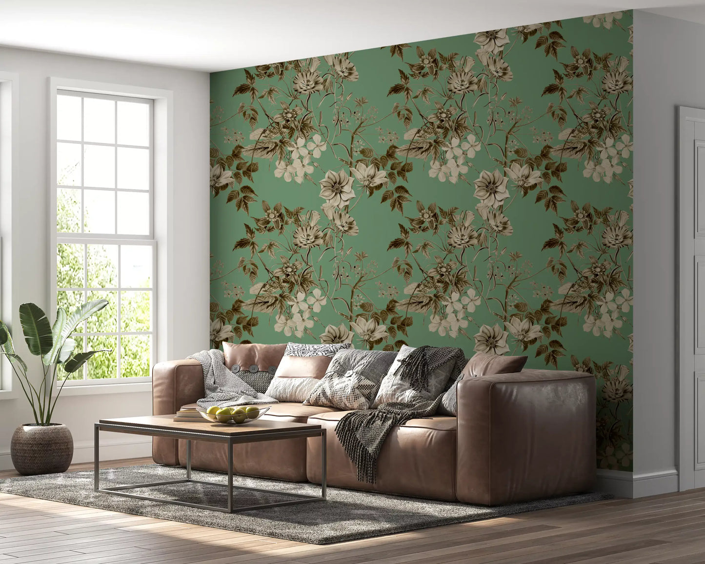 Elegancia botánica en tonos sepia y jade. Wallpaper⁠