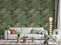 Elegancia botánica en tonos sepia y jade. Wallpaper⁠