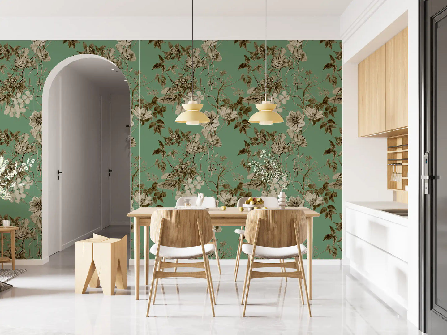 Elegancia botánica en tonos sepia y jade. Wallpaper⁠