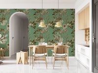 Elegancia botánica en tonos sepia y jade. Wallpaper⁠