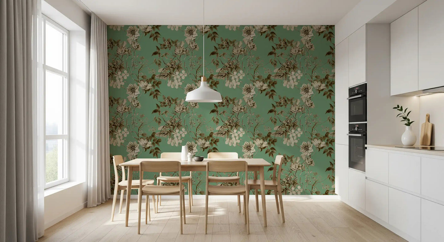 Elegancia botánica en tonos sepia y jade. Wallpaper⁠
