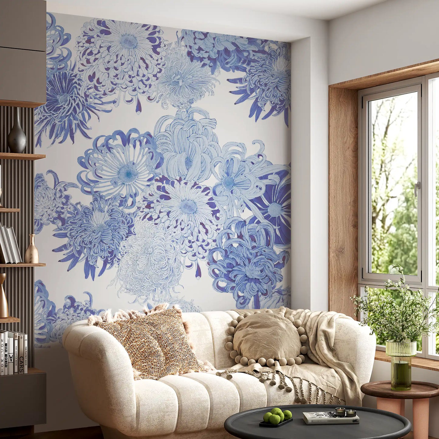 Blue Chrysanthemum Cascade Wall Mural