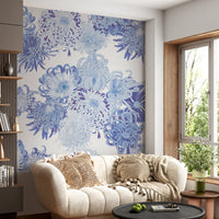 Blue Chrysanthemum Cascade Wall Mural