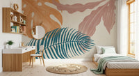 bedroom  gains a quiet leafy backdrop with this Subtle Botanical Flow wall mural.