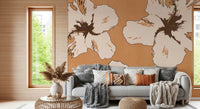 Warm Mix of Hibiscus wall mural shows oversized blooms in tan and cream tones.