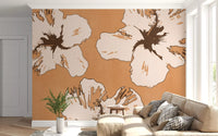 Three large open flowers spread across the Warm Mix of Hibiscus wall mural.