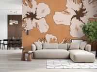 Ochre backdrop pairs with painterly petals on this Warm Mix of Hibiscus wall mural.
