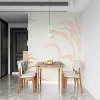 Pale fronds spread through a dining room on the Ethereal Fronds wall mural.