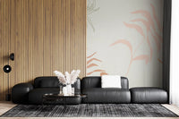 Coral palm leaves curve from corner toward center on the Ethereal Fronds wall mural.