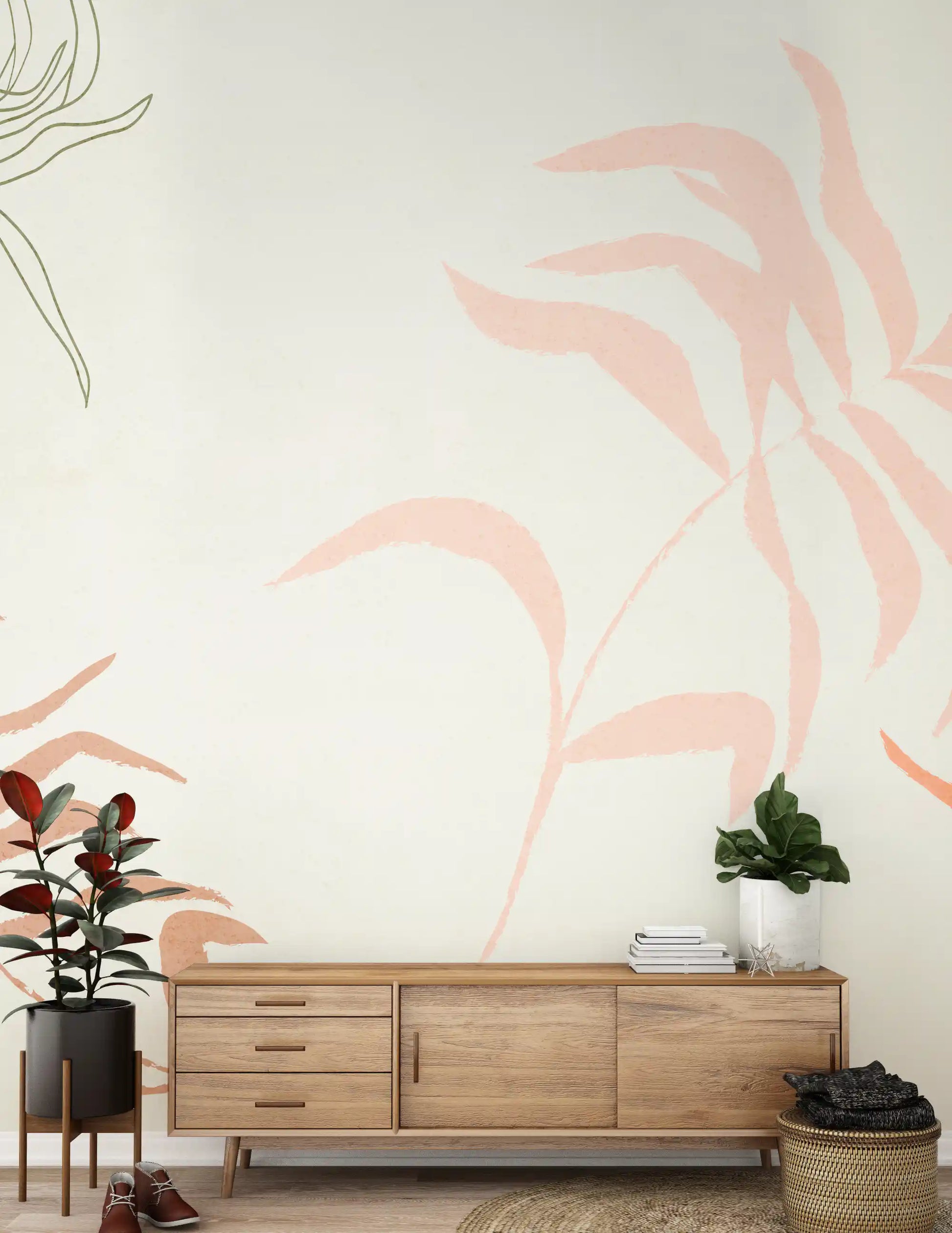 Quiet Hallway backdrop in cream with the Ethereal Fronds wall mural.