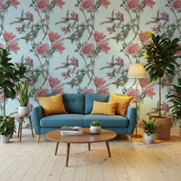 Hallway with Vintage Blooming Serenity wallpaper in soft floral tones