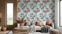 Living room with Vintage Blooming wallpaper and elegant flowers