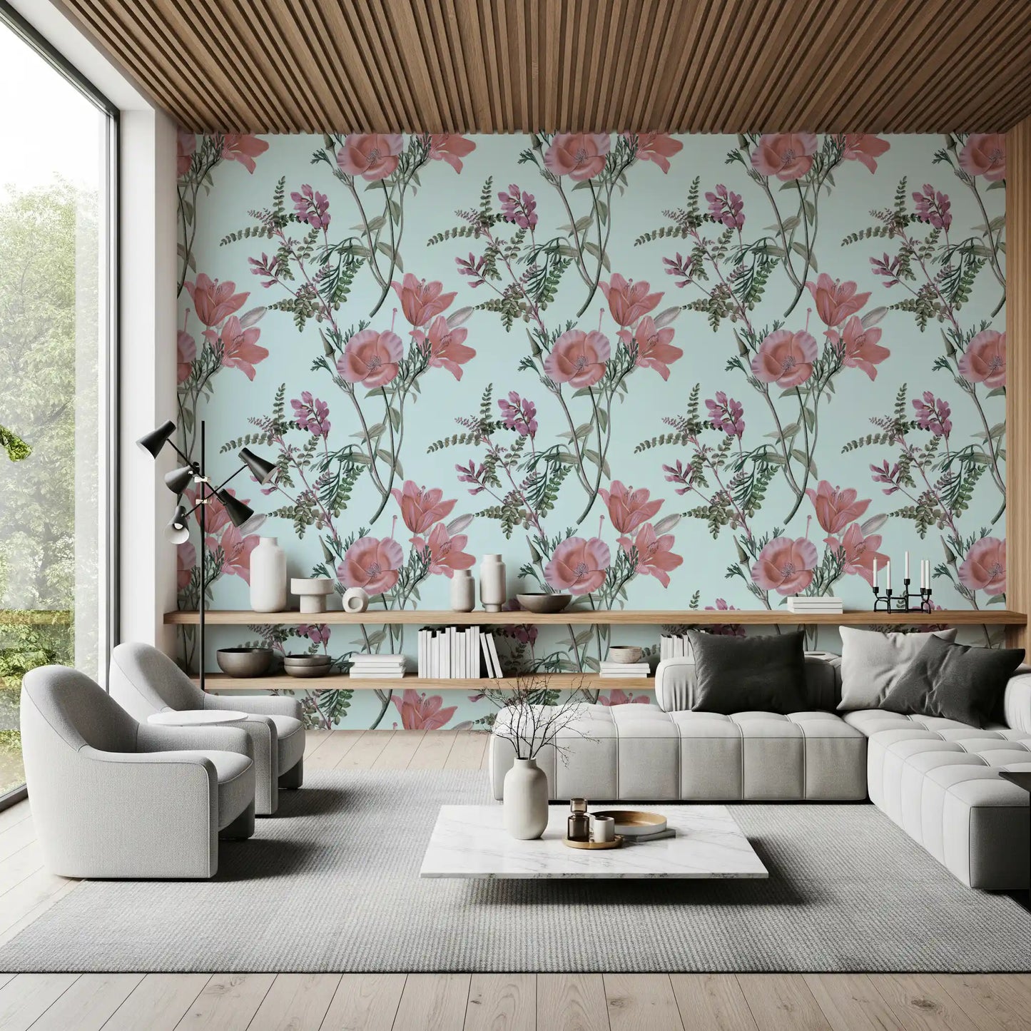 Decorative Vintage Blooming wallpaper with airy pastel flowers
