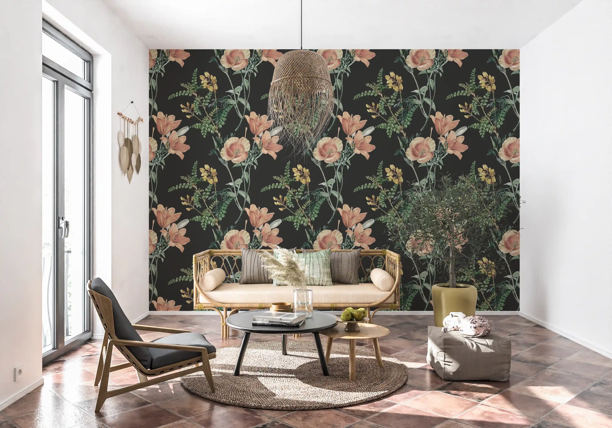 Vintage floral wallpaper with Traditional Botanical natural color palette