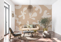 Organic Flow in Beige wall mural with bold organic shapes in beige and cream