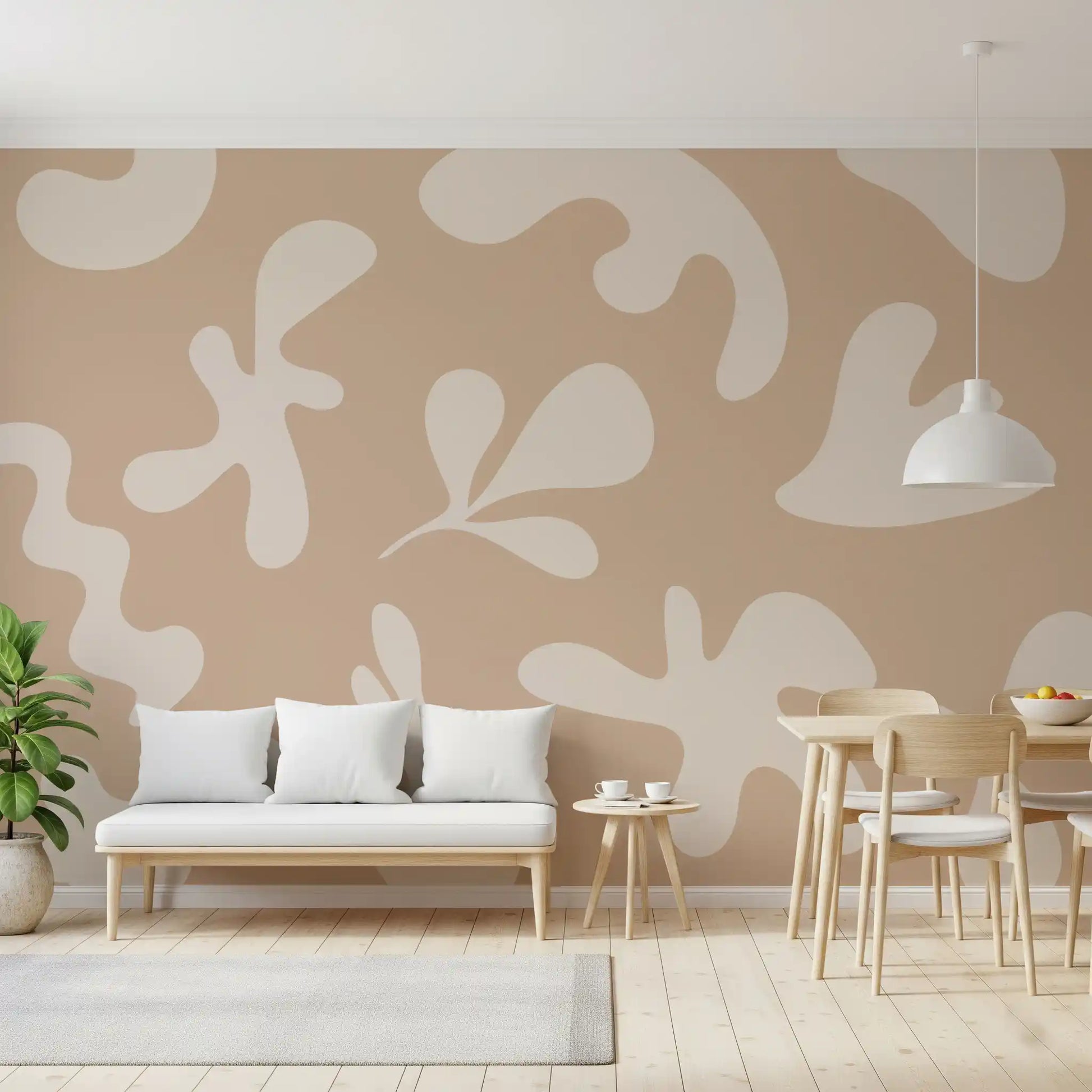 Dining area wall featuring Organic Flow in Beige wall mural in neutral tones