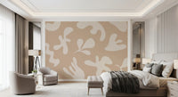 Bedroom styled using Organic Flow in Beige wall mural with cream patterns