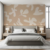 Bedroom with Organic Flow in Beige wall mural in modern abstract style