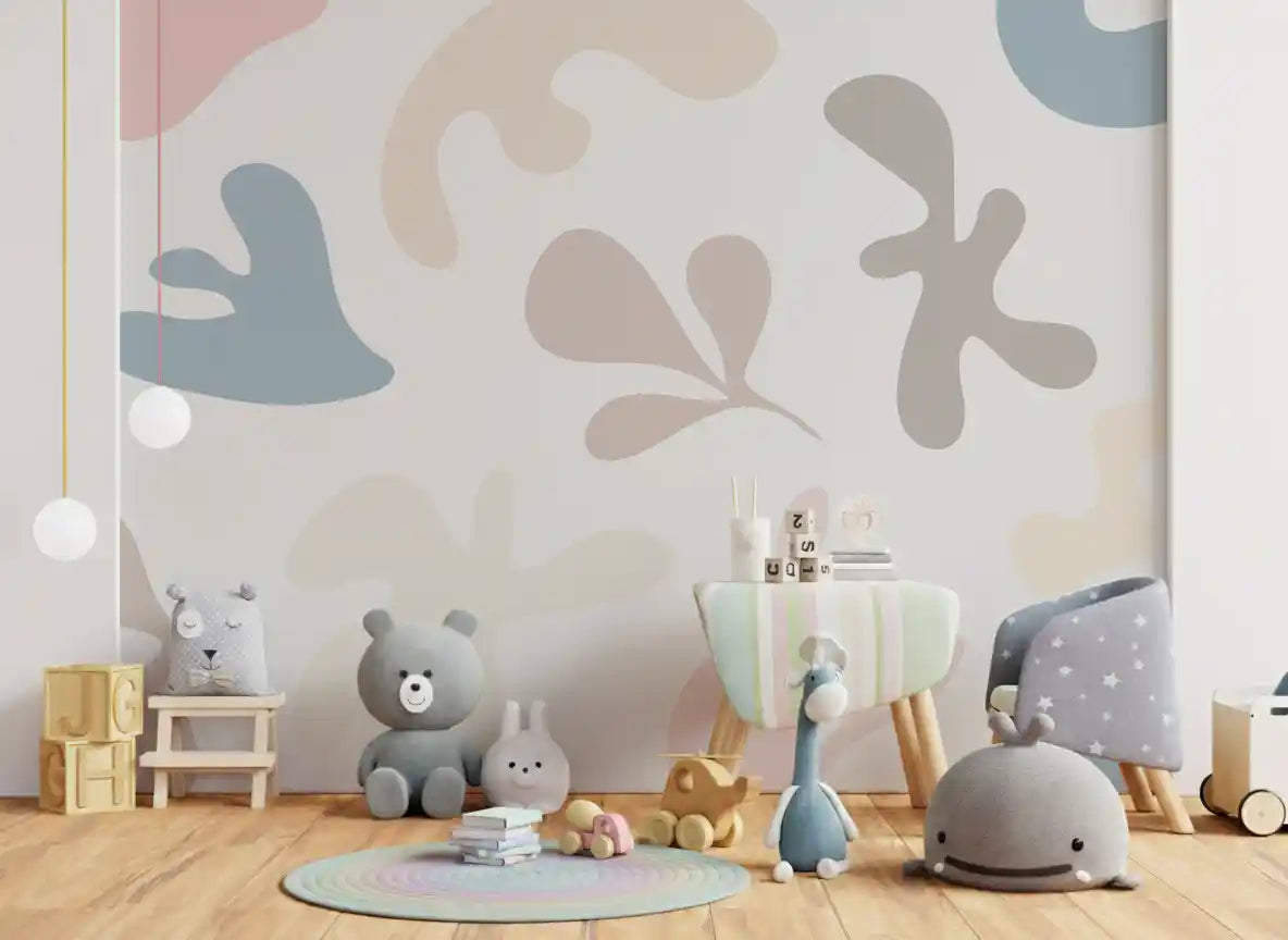 Kids play area decor Soft Organic Shapes mural flowing pastel design