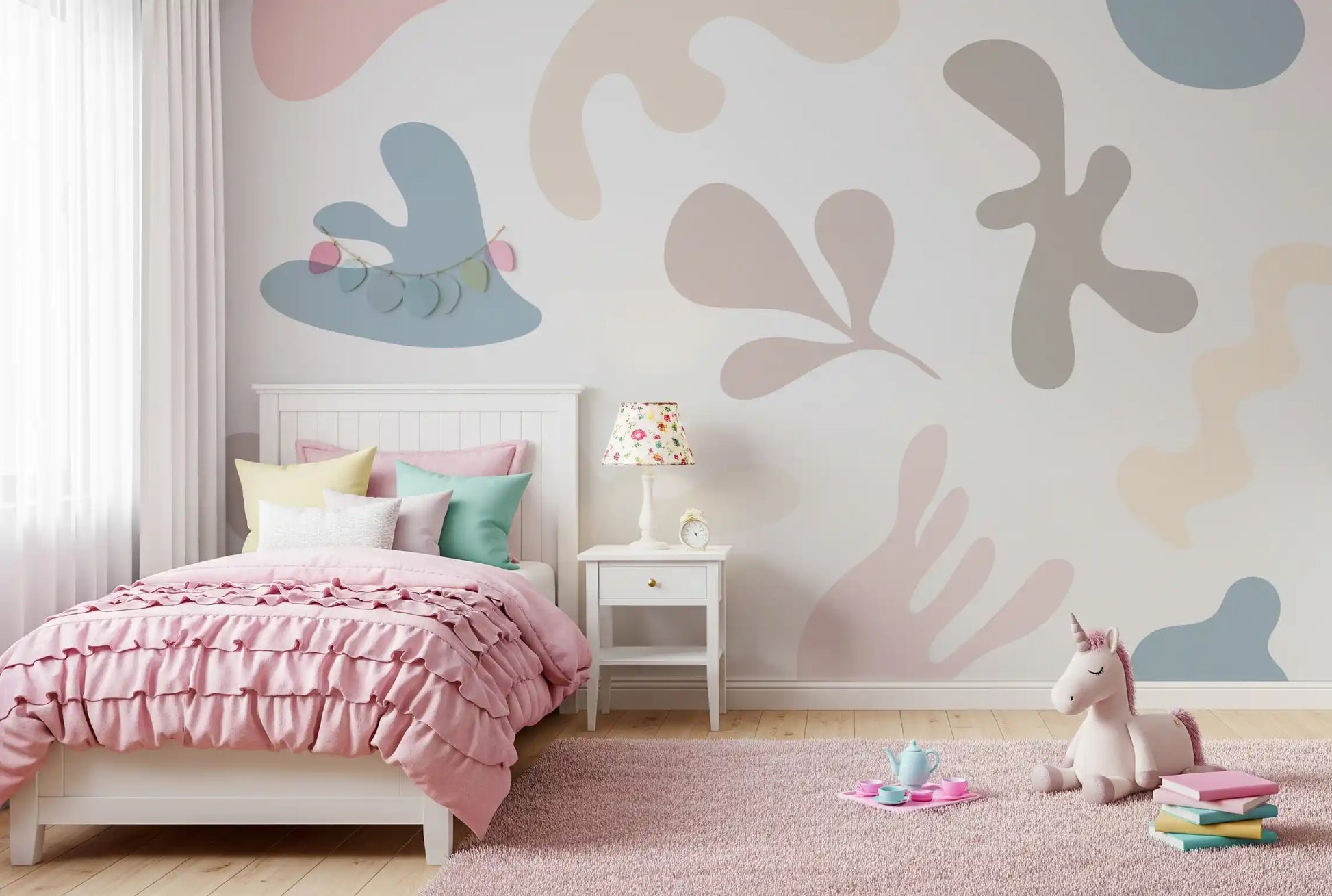 Soft Organic Shapes wall mural with layered pastel abstract flow