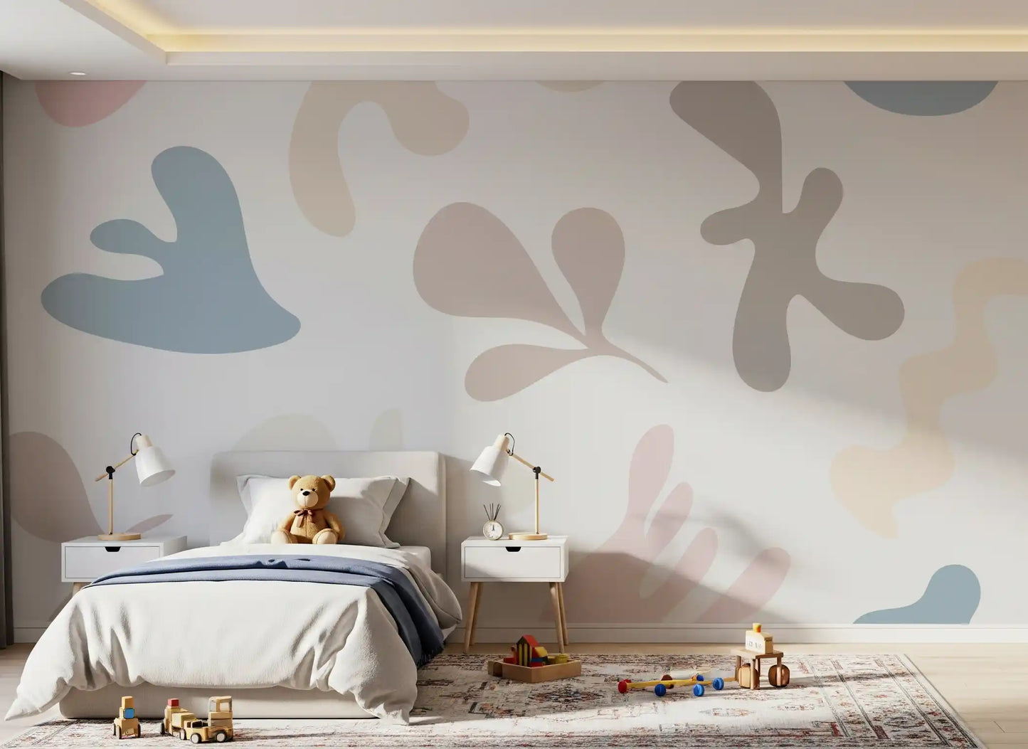 Abstract pastel wall mural Soft Organic Shapes flowing elements