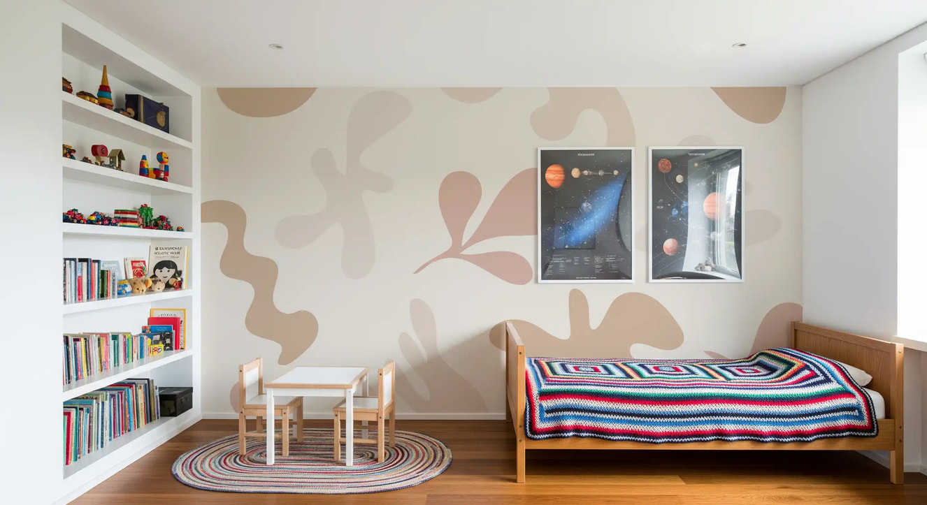 Bedroom Organic Flow wall mural muted abstract shapes