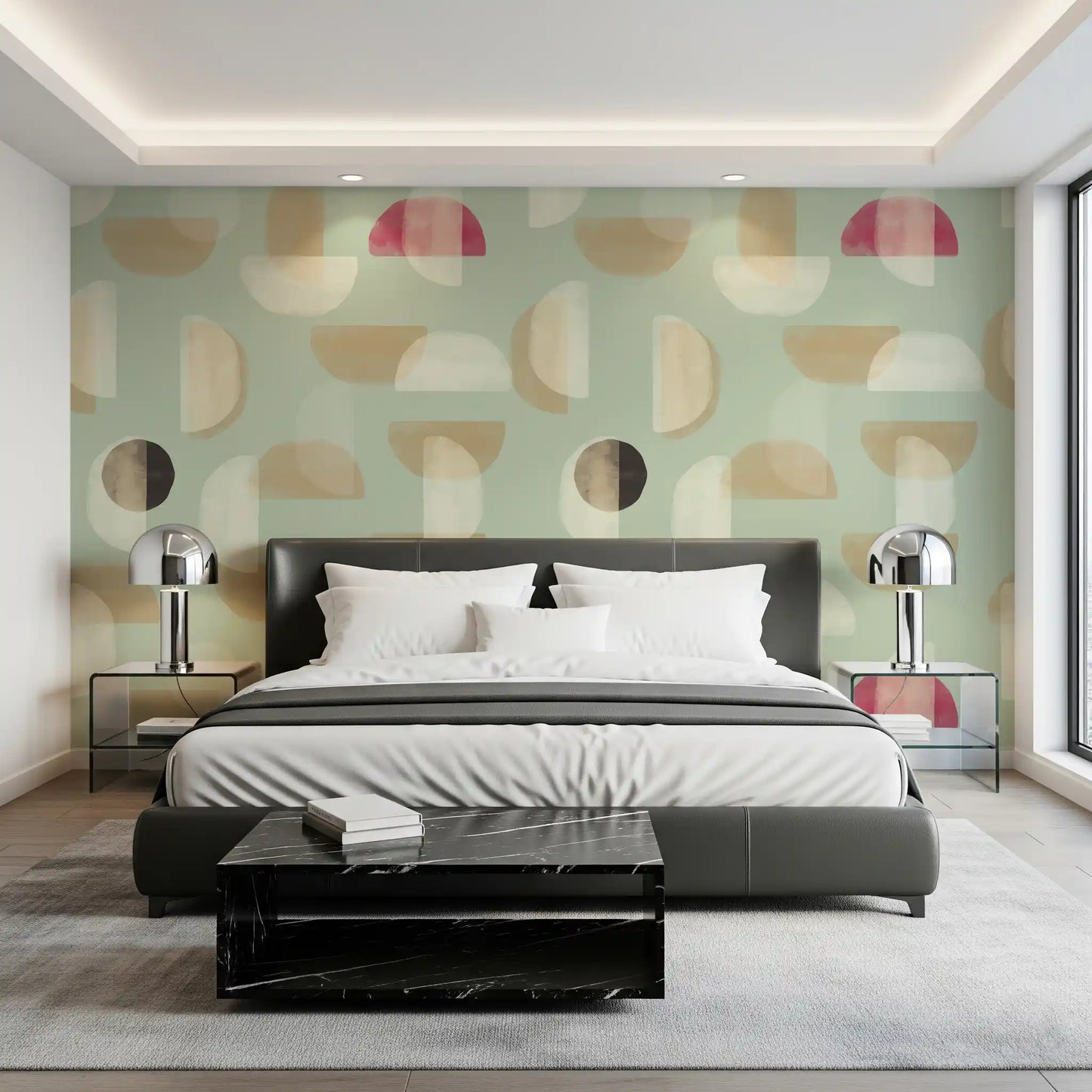 Bedroom styled Soft Modern Shapes mural geometric design