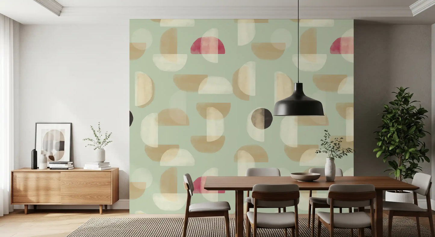 Soft Modern Shapes wall mural with curved form layout