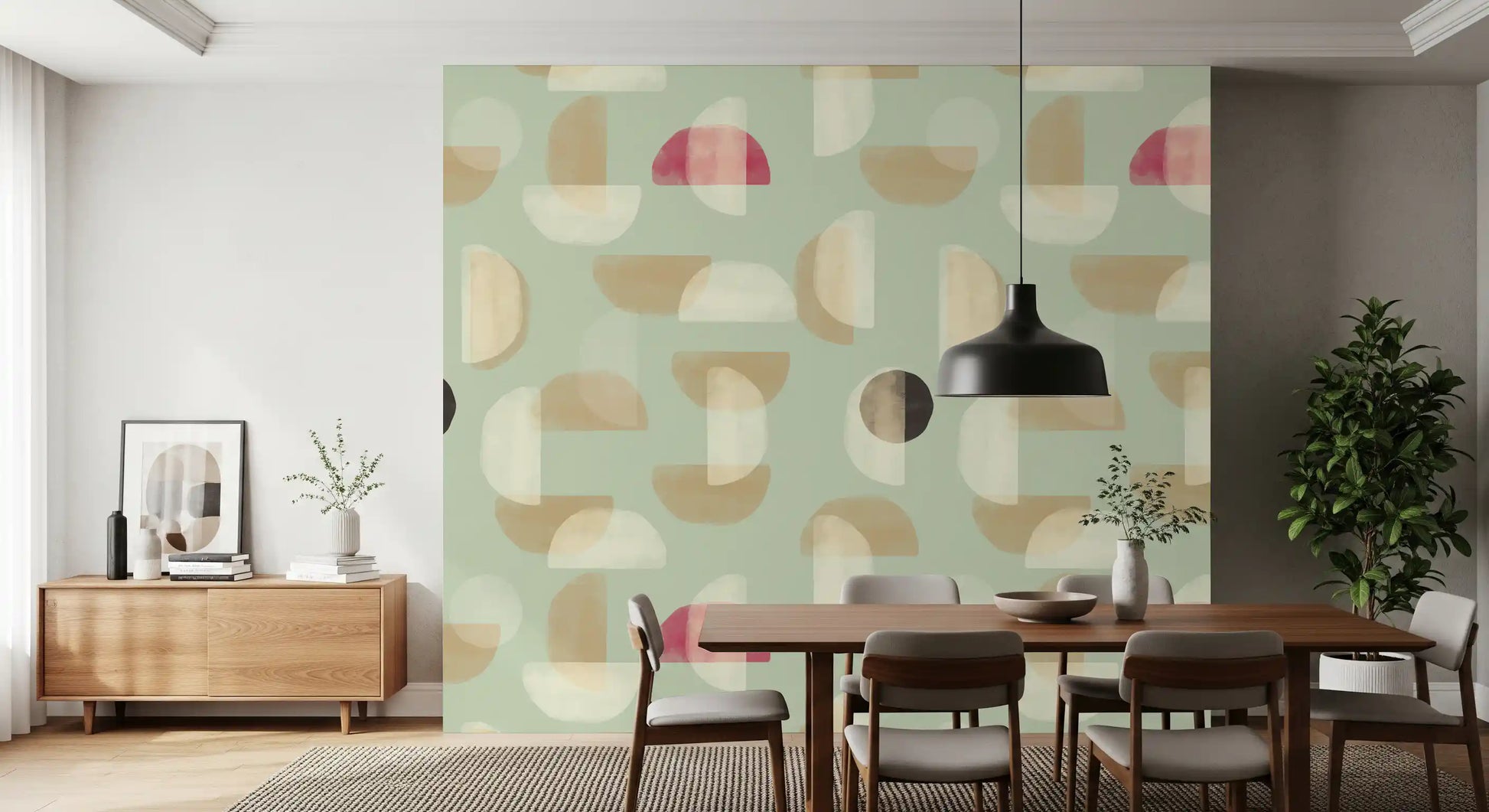 Soft Modern Shapes wall mural with curved form layout