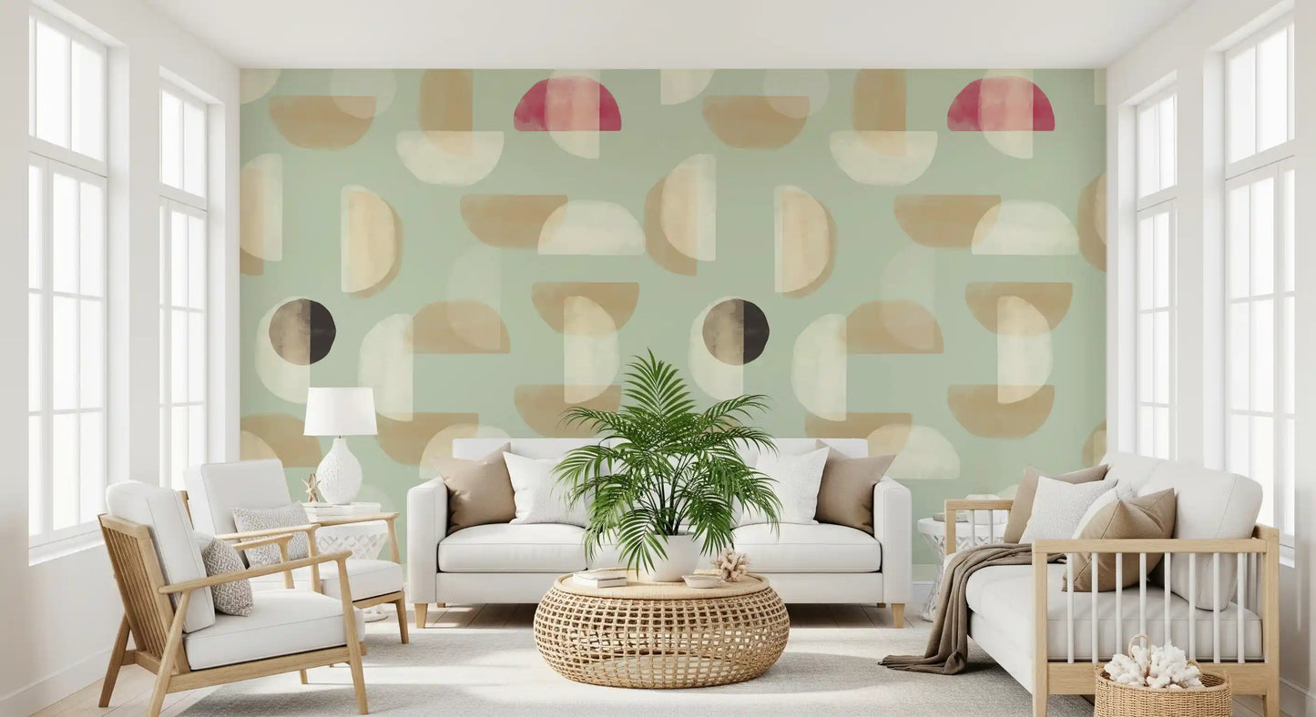 Soft Modern Shapes wall mural with pastel geometric forms