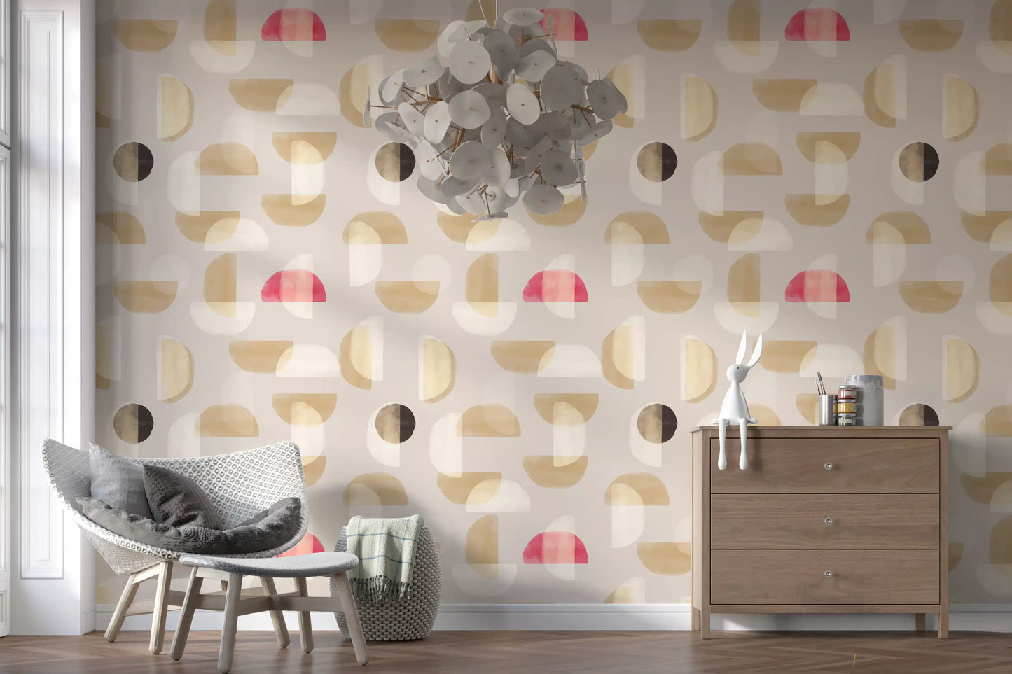 Neutral pattern wall mural Abstract Whispering Shapes design