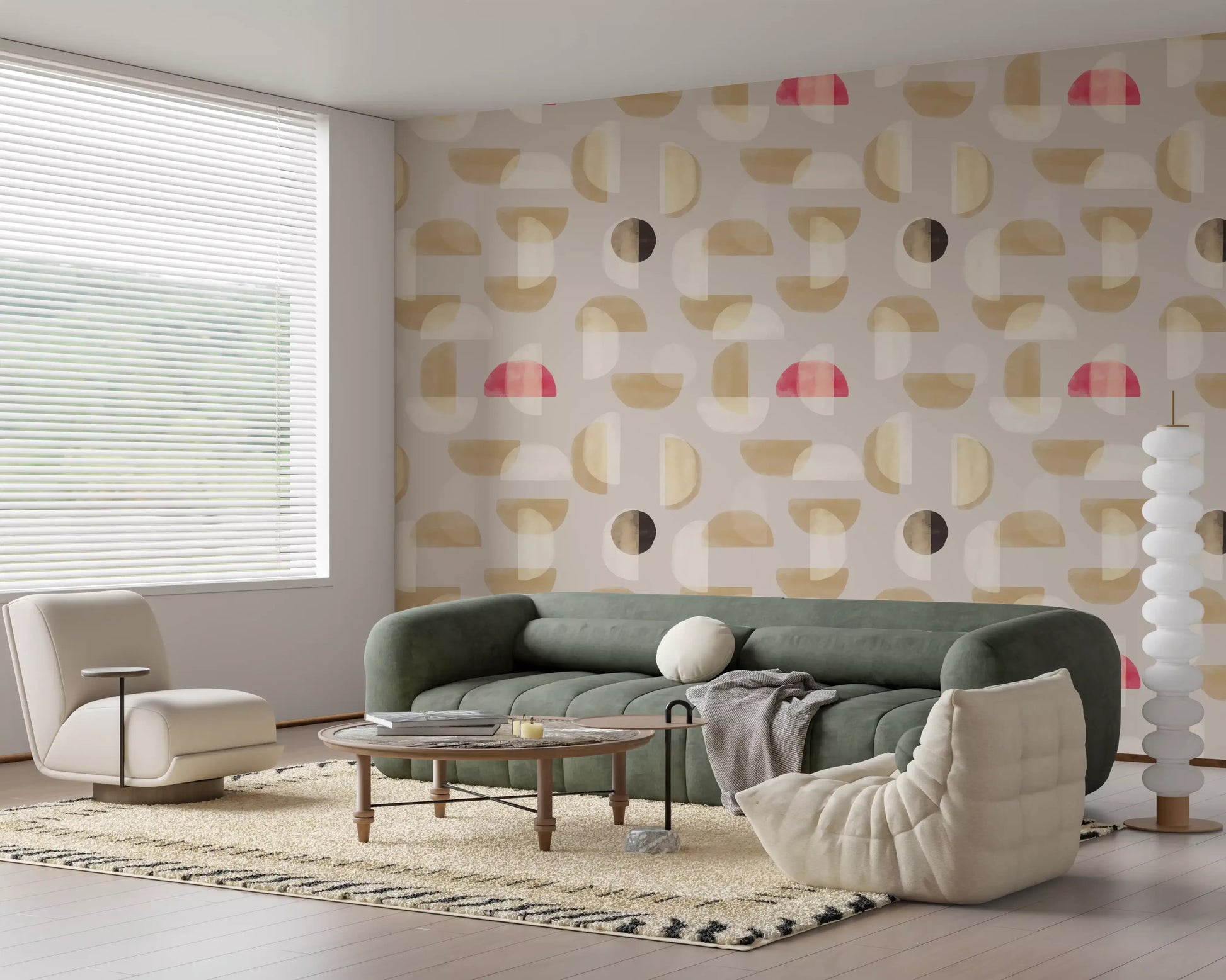 Hallway with Abstract Whispering Shapes wall mural neutral forms