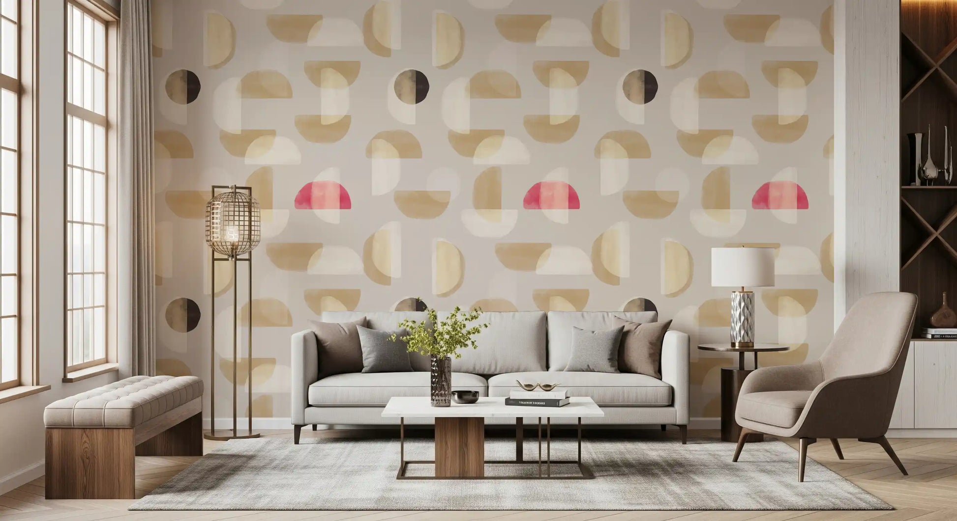 Abstract Whispering Shapes mural showing layered shape pattern