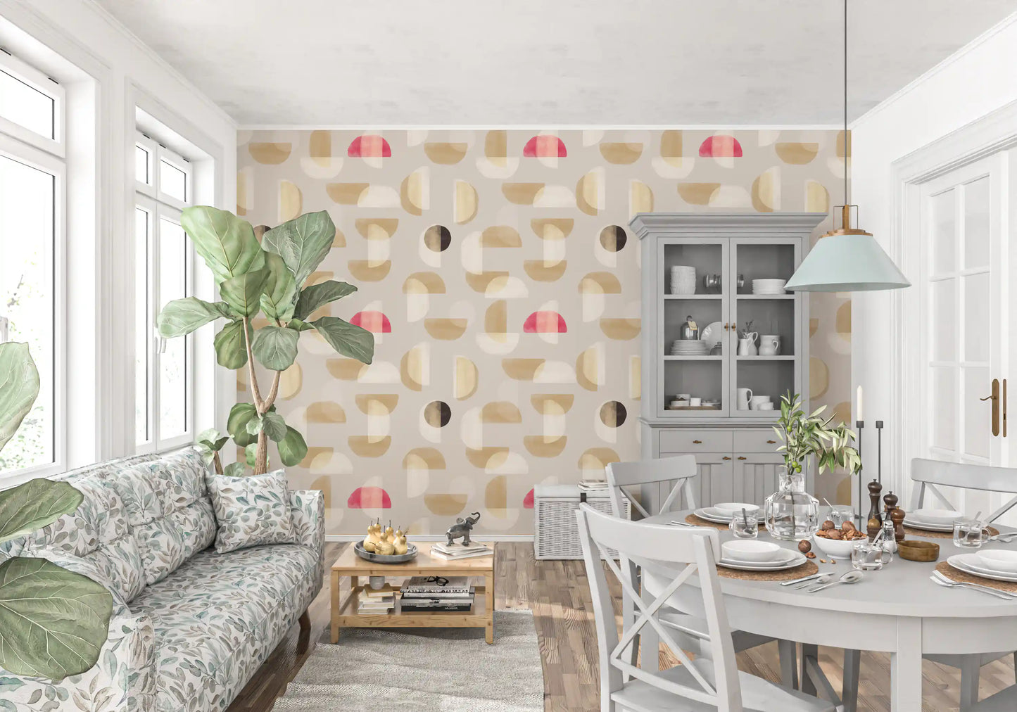 Minimal pattern wall mural Abstract Whispering Shapes design