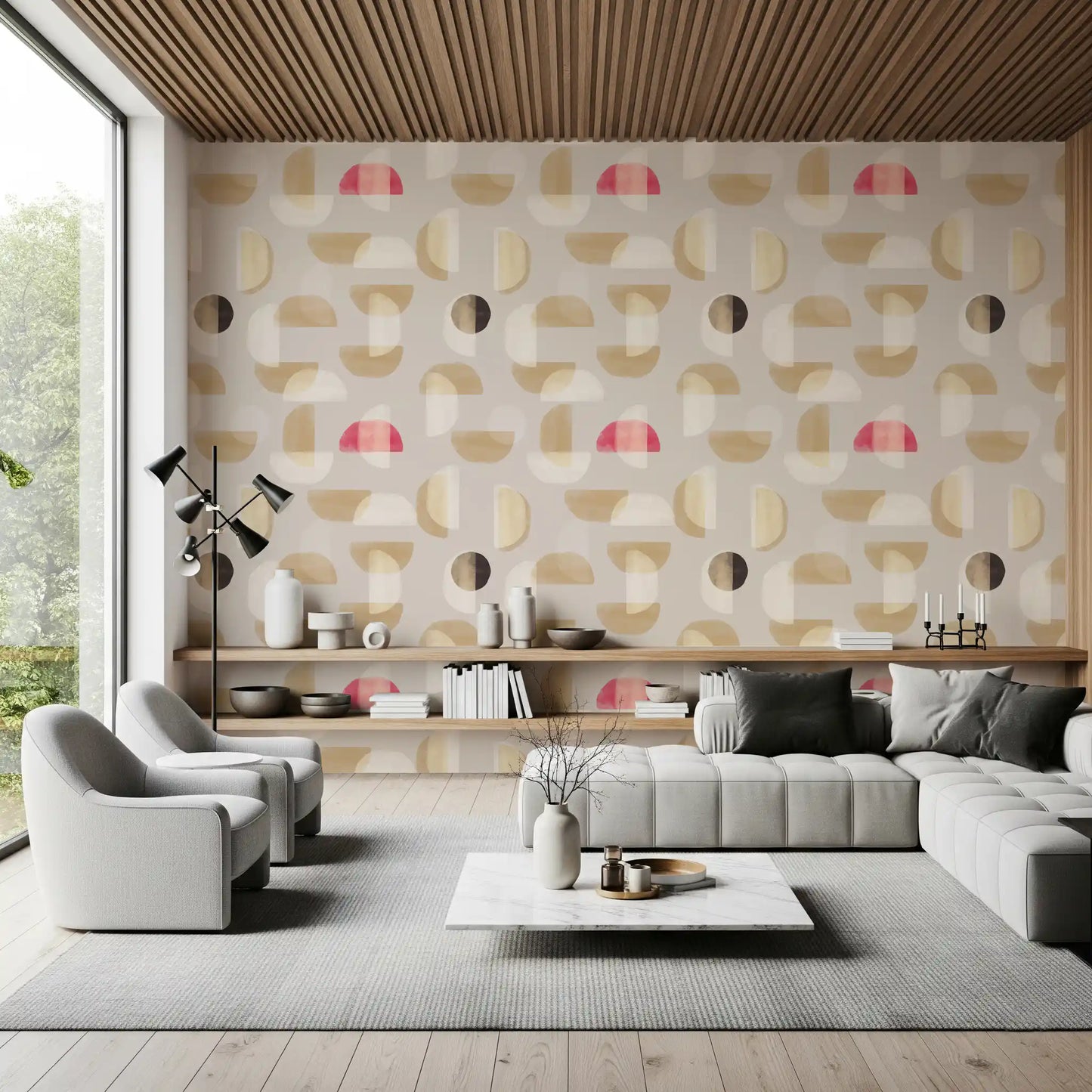 Abstract Whispering Shapes wall mural with curved form layout