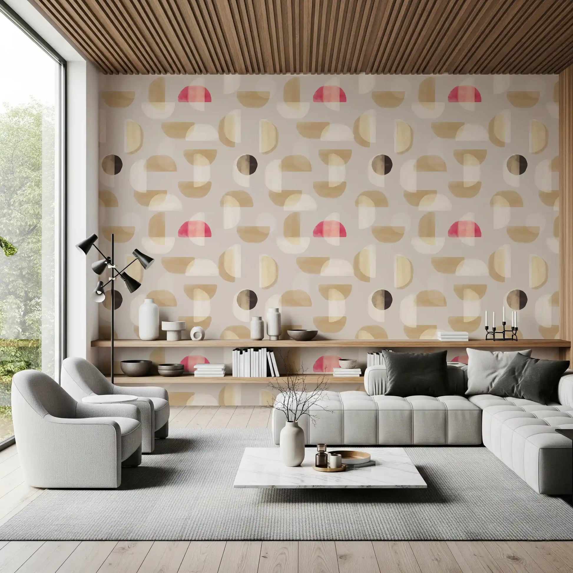 Abstract Whispering Shapes wall mural with curved form layout