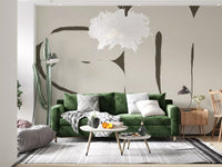 Minimal beige wall mural Silenced Current soft curve design