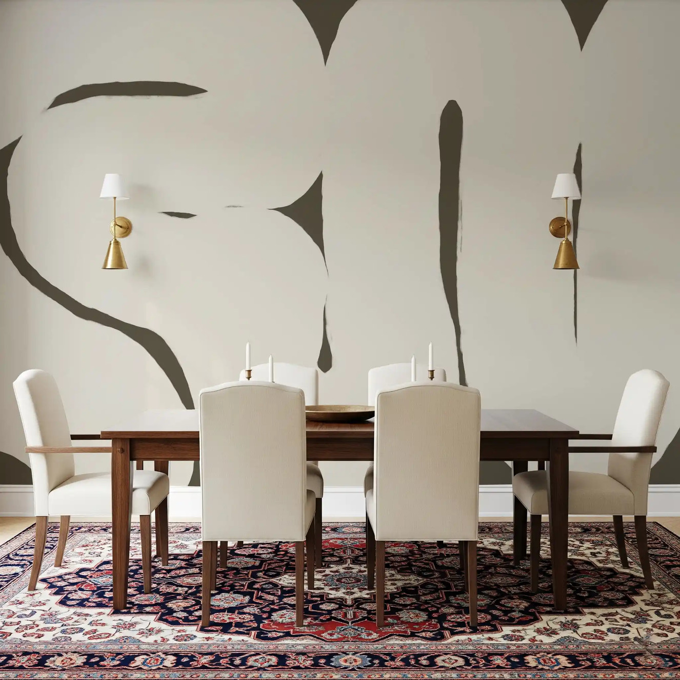 Dining room Silenced Current wall mural neutral abstract flow