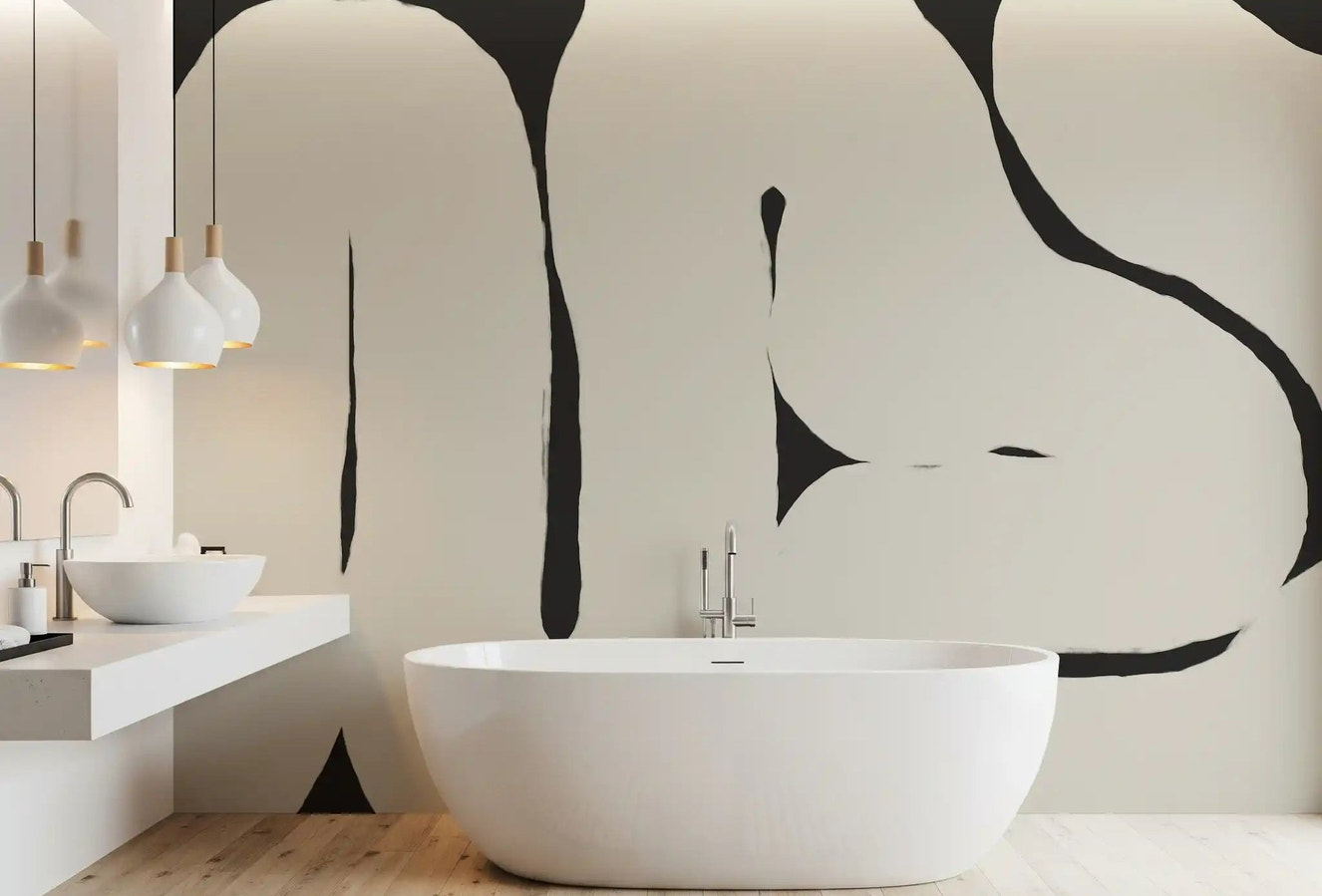 Bathroom Abstract Flow Neutral Curves wall mural beige forms